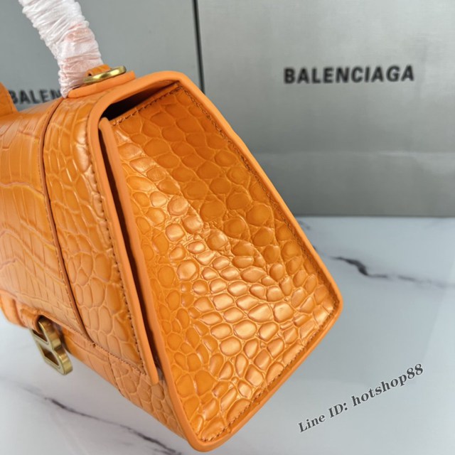 Balenciaga專櫃爆款橙色鱷魚紋金扣手提女包 巴黎世家原廠S號Hourglass沙漏包 款號：8895 fyj1199